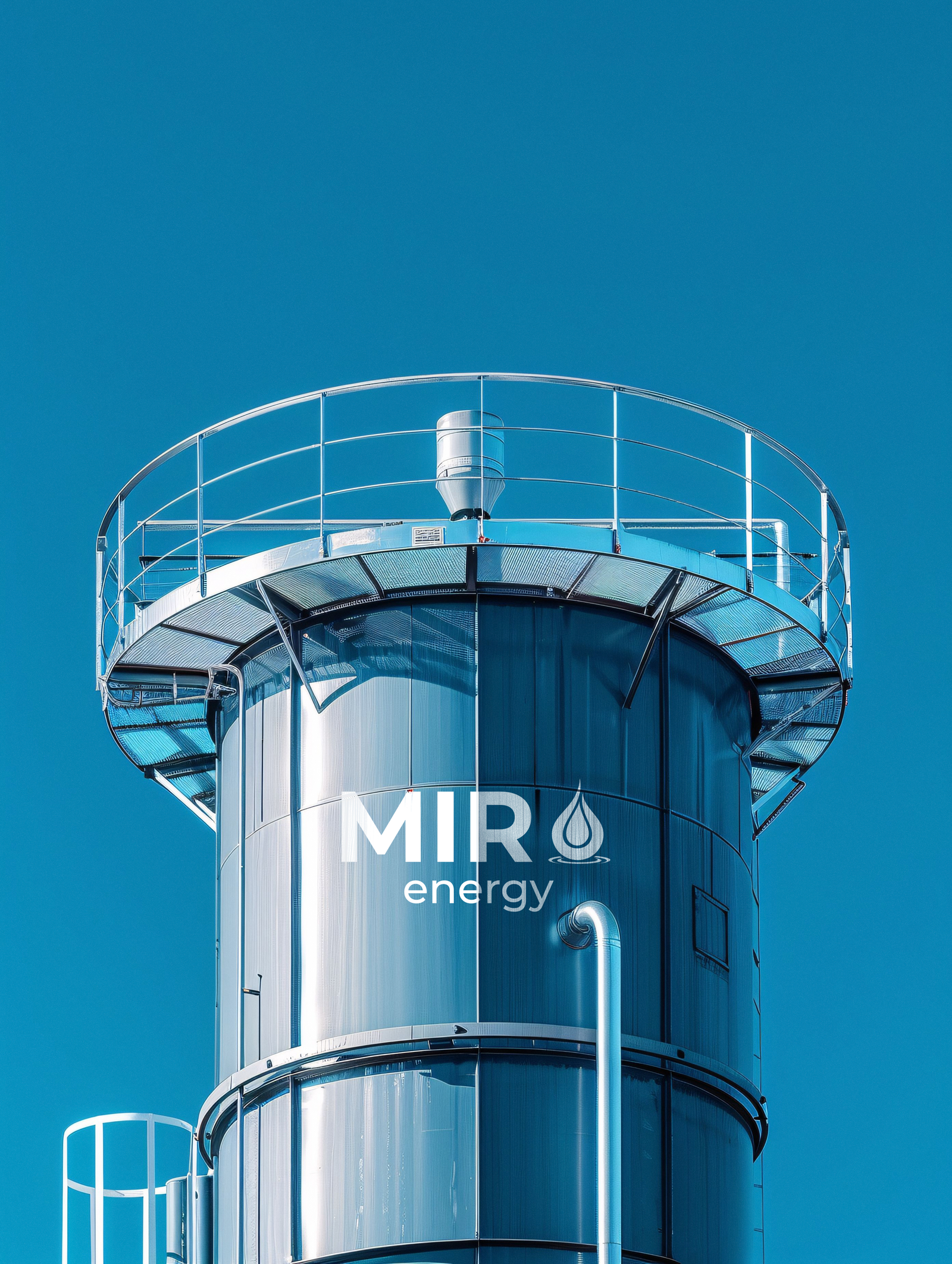 Industrial storage tank with MIR branding
